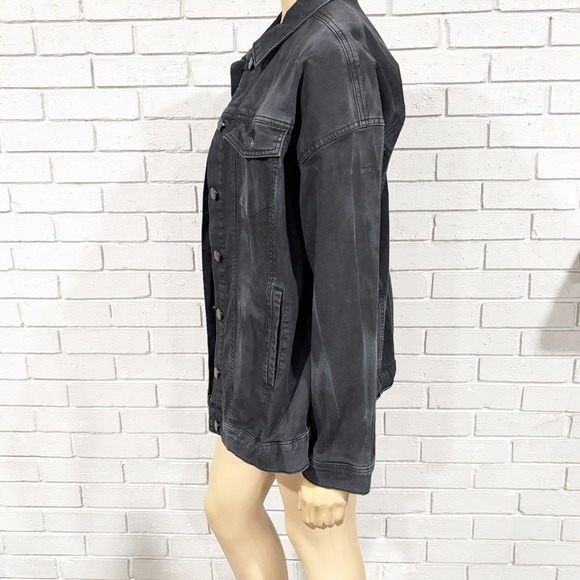 Free People Oversized Washed Black Denim Trucker Jacket Women's - Picture 3 of 6